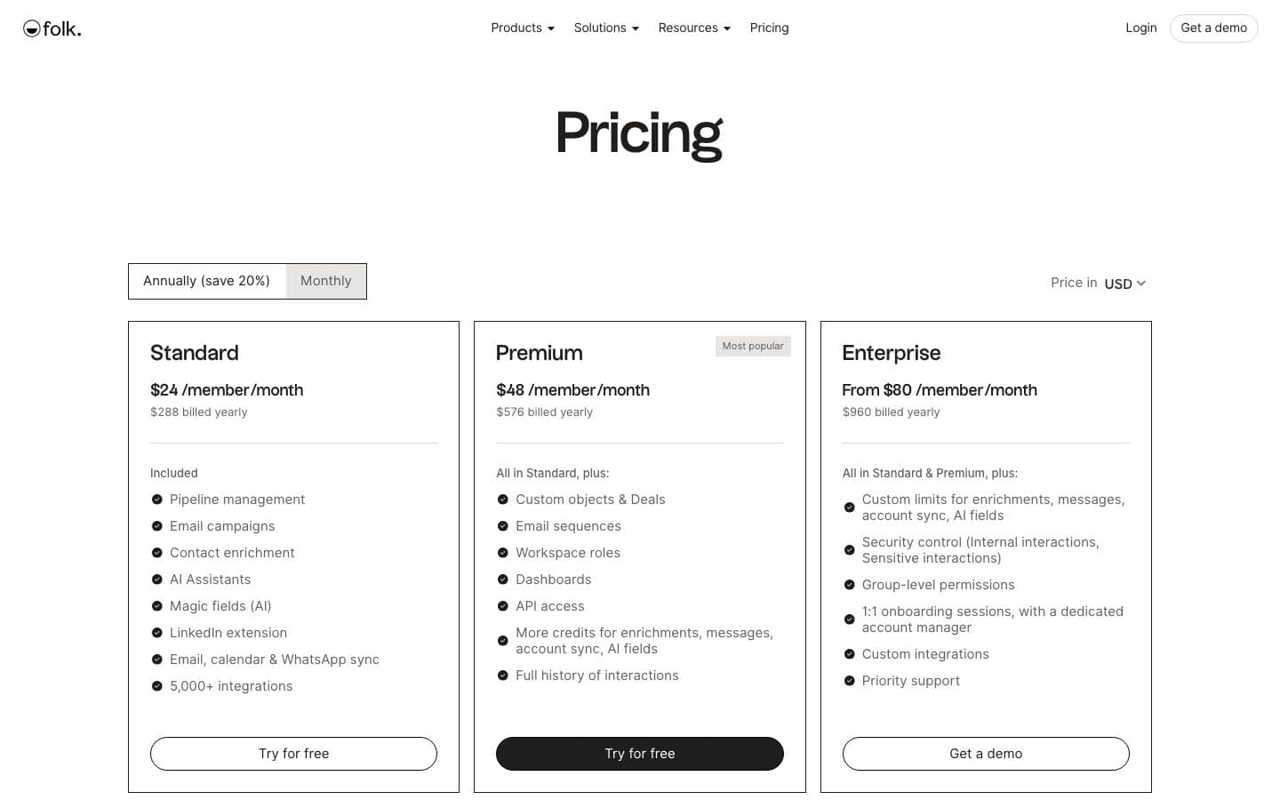 folk's pricing page, 23 October 2026
